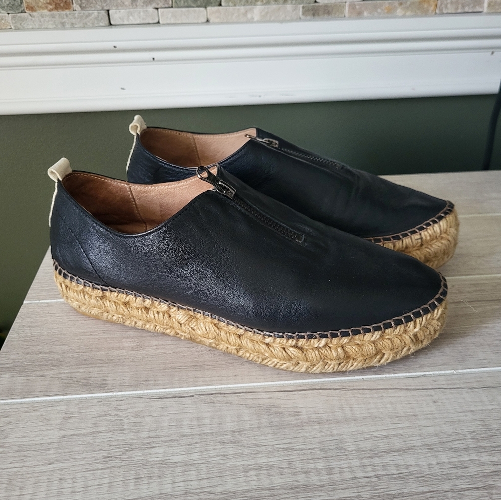 Eric Michael Serena Leather Espadrille Platform Sneakers Black 39 EU / 8.5-9 US